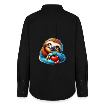 Sloth with a red apple - Women's Oxford Shirt - black - Back - AI Model Female 172 light (172cm)