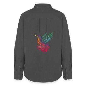 Kolibri Kolibri mehrfarbig im Tribal-Stil - Frauen Oxford Hemd - Anthrazit - Hinten - AI Model Female 172 light (172cm)