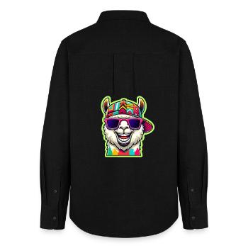 Cool Alpaca with Colorful Sunglasses and Cap - Women's Oxford Shirt - black - Back - AI Model Female 172 light (172cm)