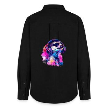 Meerkat Erdhündchen Scharrtier mit Headphones - Chemise Oxford Femme - noir - Dos - AI Model Female 172 light (172cm)