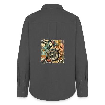 Tuning Hot Rod Rockabilly Design - Frauen Oxford Hemd - Anthrazit - Hinten - AI Model Female 172 light (172cm)