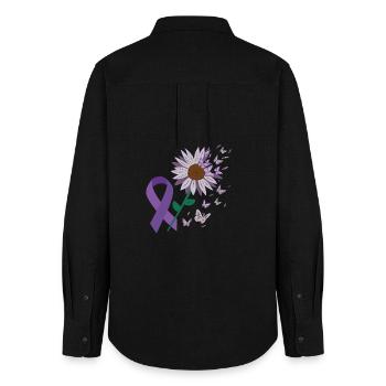 Epilepsy Purple Bow Flower Butterfly - Women's Oxford Shirt - black - Back - AI Model Female 172 light (172cm)