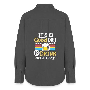 Boot Bier Trinken - Frauen Oxford Hemd - Anthrazit - Hinten - AI Model Female 172 light (172cm)