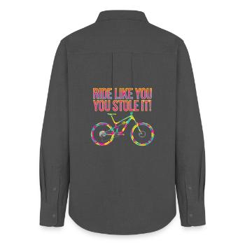 Lebendiges Mountainbike-Motivations-T-Shirt - Frauen Oxford Hemd - Anthrazit - Hinten - AI Model Female 172 light (172cm)