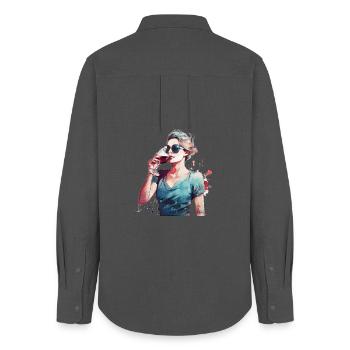 Woman drinking red wine - Women's Oxford Shirt - anthracite - Back - AI Model Female 172 light (172cm)
