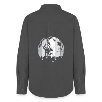 lune astronaute fusée spatiale graffiti logo rétro - Chemise Oxford Femme - charbon - Dos - AI Model Female 172 light (172cm)