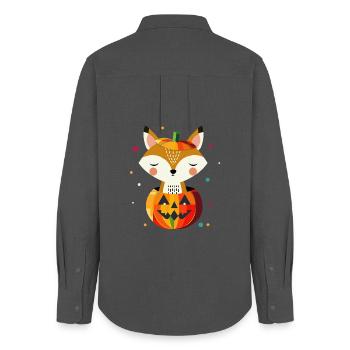 Halloween Kürbis & Fuchs für fröhliches Halloween - Frauen Oxford Hemd - Anthrazit - Hinten - AI Model Female 172 light (172cm)