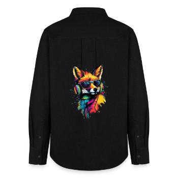 Fuchs DJ Kopfhörer Bunt Regenbogen Musik Füchse - Frauen Oxford Hemd - Schwarz - Hinten - AI Model Female 172 light (172cm)