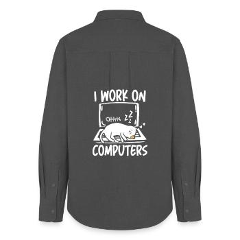 I work on computers - Frauen Oxford Hemd - Anthrazit - Hinten - AI Model Female 172 light (172cm)