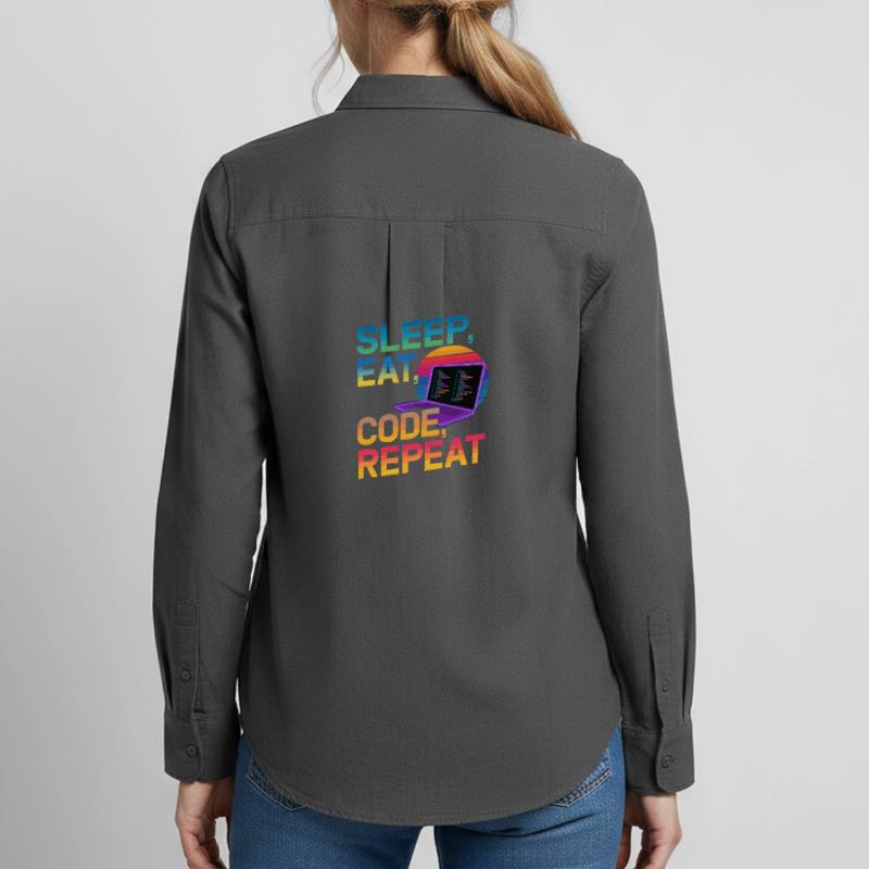 Sleep Eat Code Repeat Gift For Coder Women's Oxford Shirt