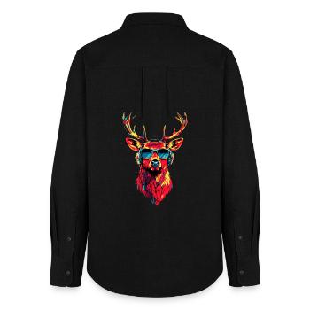 Cerf, Bois, Chasse, Cerf, Renne, Cerf élaphe, Chasseur - Chemise Oxford Femme - noir - Dos - AI Model Female 172 light (172cm)