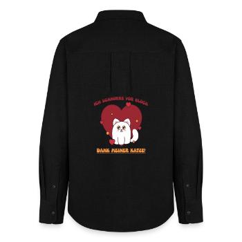 Heart cat with gratitude for you - Women's Oxford Shirt - black - Back - AI Model Female 172 light (172cm)