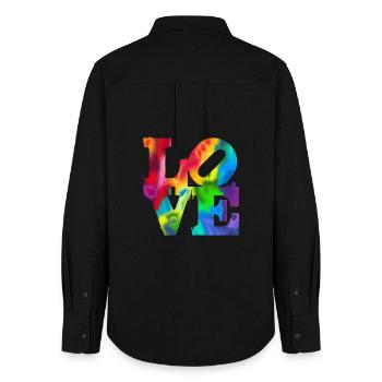 Regenbogen-Graffiti LOVE Burst - Frauen Oxford Hemd - Schwarz - Hinten - AI Model Female 172 light (172cm)