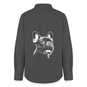 French Bulldog Head in Black and White Drawing Style - Women's Oxford Shirt - anthracite - Back - AI Model Female 172 light (172cm)