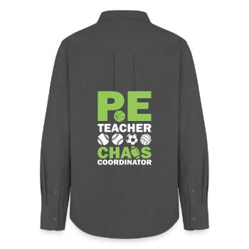 PE teacher chaos coordinator - Frauen Oxford Hemd - Anthrazit - Hinten - AI Model Female 172 light (172cm)