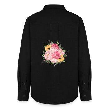 Watercolor Roses and Peonies Bouquet - Women's Oxford Shirt - black - Back - AI Model Female 172 light (172cm)