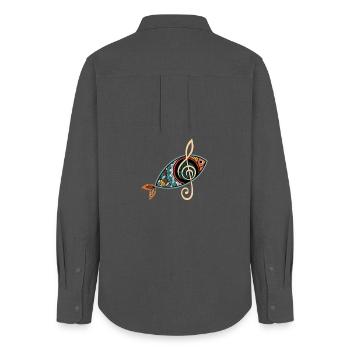 Poisson chrétien avec clef chœur d’église - Chemise Oxford Femme - charbon - Dos - AI Model Female 172 light (172cm)