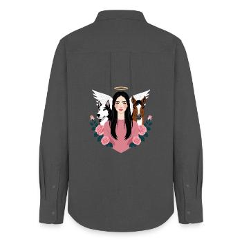 Mistress, dog and horse - Women's Oxford Shirt - anthracite - Back - AI Model Female 172 light (172cm)