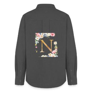 N Monogramm, Floral, personalisierbar - Frauen Oxford Hemd - Anthrazit - Hinten - AI Model Female 172 light (172cm)