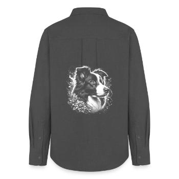 Border Collie mignon avec décoration de fleurs cool - Chemise Oxford Femme - charbon - Dos - AI Model Female 172 light (172cm)