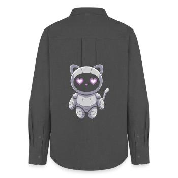 Cuddly cat robot with heart eyes - Women's Oxford Shirt - anthracite - Back - AI Model Female 172 light (172cm)