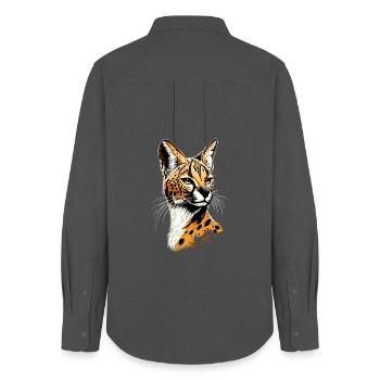 Serval Raubkatze Afrika Savannah Leopard Katzen - Frauen Oxford Hemd - Anthrazit - Hinten - AI Model Female 172 light (172cm)