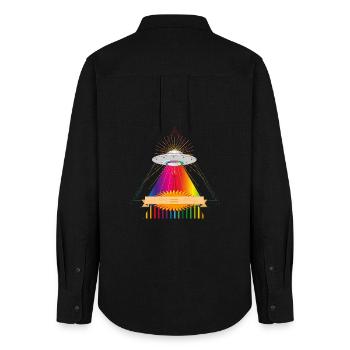 UFO über einem leuchtenden Regenbogendreieck - Frauen Oxford Hemd - Schwarz - Hinten - AI Model Female 172 light (172cm)