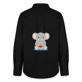 Geburtstags-Elefant mit Törtchen – Süßes Tiermotiv - Frauen Oxford Hemd - Schwarz - Hinten - AI Model Female 172 light (172cm)