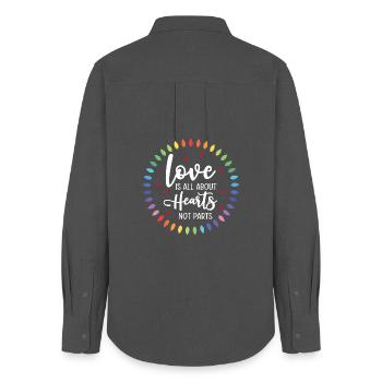 LGBTQ Pride Month - Liebe ist alles über Herzen - Frauen Oxford Hemd - Anthrazit - Hinten - AI Model Female 172 light (172cm)