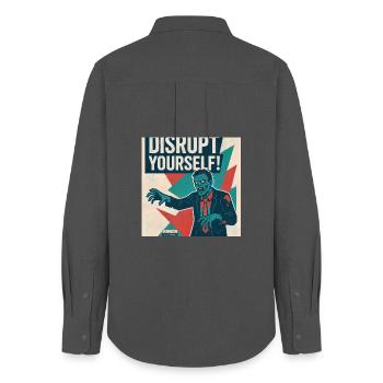Disrupt Yourself! - Frauen Oxford Hemd - Anthrazit - Hinten - AI Model Female 172 light (172cm)