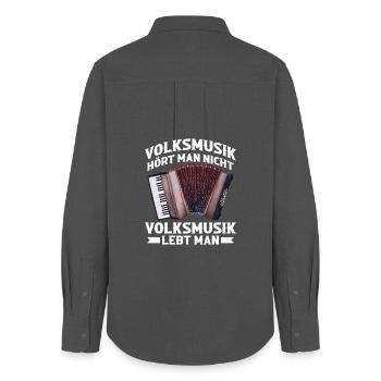 Akkordeon - Volksmusik lebt man - Volksmusiker - Frauen Oxford Hemd - Anthrazit - Hinten - AI Model Female 172 light (172cm)