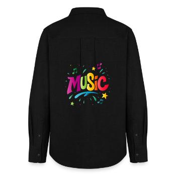 Music – Farbenfrohe Typografie mit Notensymbol - Frauen Oxford Hemd - Schwarz - Hinten - AI Model Female 172 light (172cm)