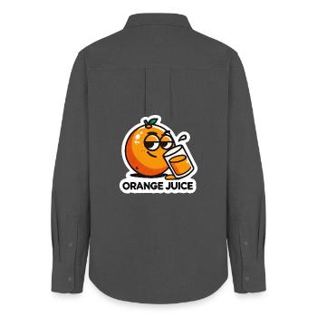 "Orange Juice" Fun Cartoon Citrus Drink - Women's Oxford Shirt - anthracite - Back - AI Model Female 172 light (172cm)