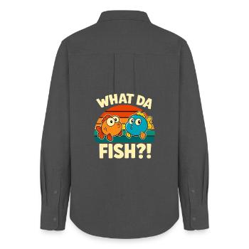 What Da Fisch WTF - Vintage What. Da Fish Cartoon - Women's Oxford Shirt - anthracite - Back - AI Model Female 172 light (172cm)