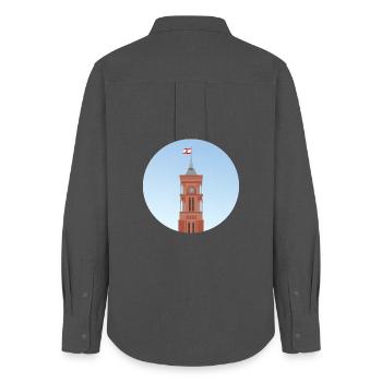 The tower of the Red Town Hall in Berlin - Women's Oxford Shirt - anthracite - Back - AI Model Female 172 light (172cm)