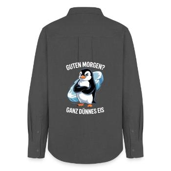 Good morning? Very thin ! Funny Penguin - Women's Oxford Shirt - anthracite - Back - AI Model Female 172 light (172cm)