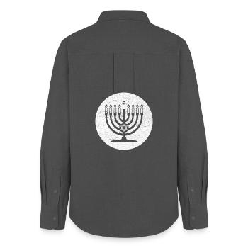 Hanukkah candlestick menorah in white circle - Women's Oxford Shirt - anthracite - Back - AI Model Female 172 light (172cm)