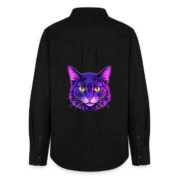 Cat Portrait in Neon Colors - Women's Oxford Shirt - black - Back - AI Model Female 172 light (172cm)