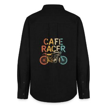 vintage caferacer illustration - custom biker logo - Women's Oxford Shirt - black - Back - AI Model Female 172 light (172cm)