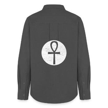 Egyptian Cross Ankh in White Circle - Women's Oxford Shirt - anthracite - Back - AI Model Female 172 light (172cm)