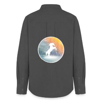 Mystisches Einhorn im Zauberwald - Frauen Oxford Hemd - Anthrazit - Hinten - AI Model Female 172 light (172cm)