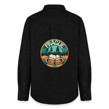 Prag Bier Skyline – Tschechien Souvenir Junggesell - Frauen Oxford Hemd - Schwarz - Hinten - AI Model Female 172 light (172cm)
