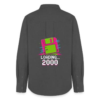 Loading 2000 Disketten-Design Retro Pixel Design - Frauen Oxford Hemd - Anthrazit - Hinten - AI Model Female 172 light (172cm)