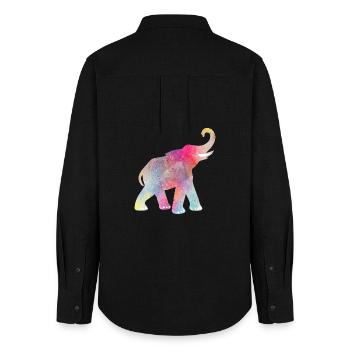 Yoga Holi Festival India Elephant colorful om - Women's Oxford Shirt - black - Back - AI Model Female 172 light (172cm)
