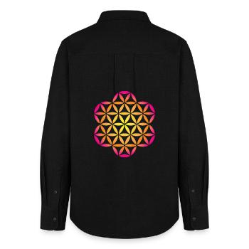 Flower of Life Gradient Namaste om spirituell - Women's Oxford Shirt - black - Back - AI Model Female 172 light (172cm)