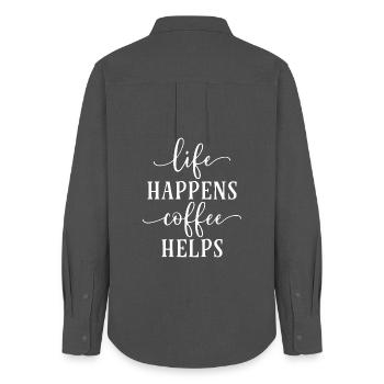 Coffee Motivational Typography Design - Women's Oxford Shirt - anthracite - Back - AI Model Female 172 light (172cm)