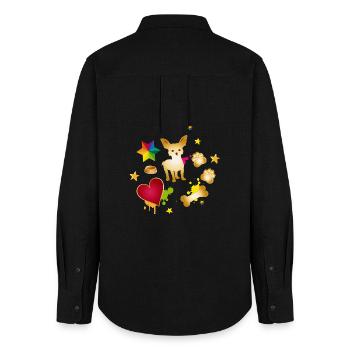Golden Chihuahua with Colorful Dog Accessories - Women's Oxford Shirt - black - Back - AI Model Female 172 light (172cm)