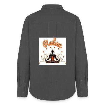 Entspannende Lotus-Achtsamkeits-Design - Frauen Oxford Hemd - Anthrazit - Hinten - AI Model Female 172 light (172cm)