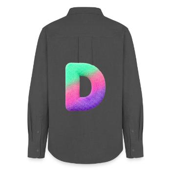D - Letter in fur look and color gradient - Women's Oxford Shirt - anthracite - Back - AI Model Female 172 light (172cm)