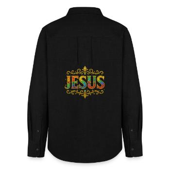 JESUS Glitzer Gold Pailletten - Frauen Oxford Hemd - Schwarz - Hinten - AI Model Female 172 light (172cm)